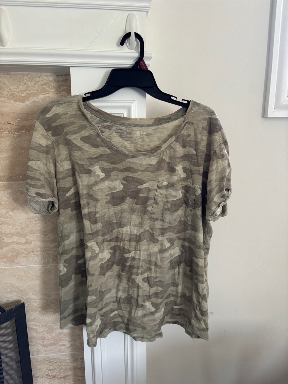 Anna Olive & Beige Camo Short Sleeve Pocket Tee
